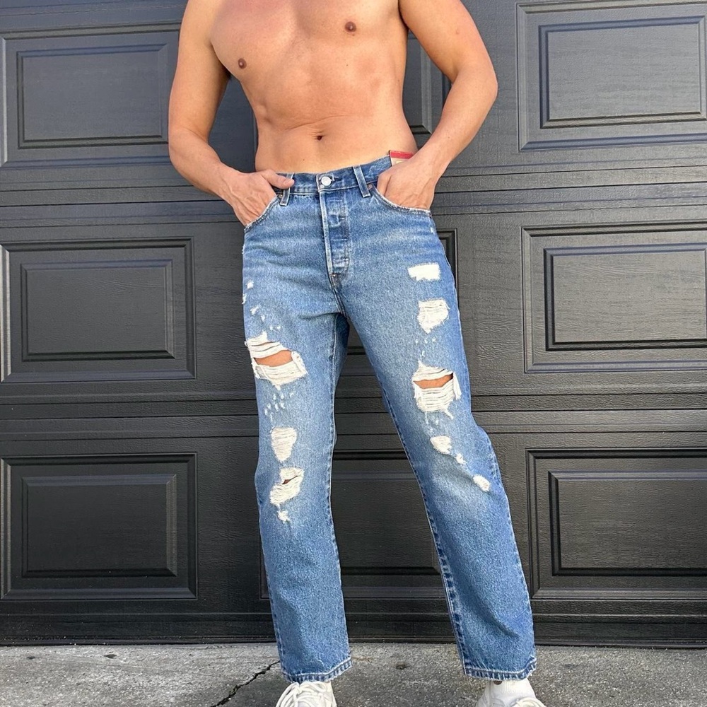 Levi's Blue Denim Jeans with Tan Leather Patch